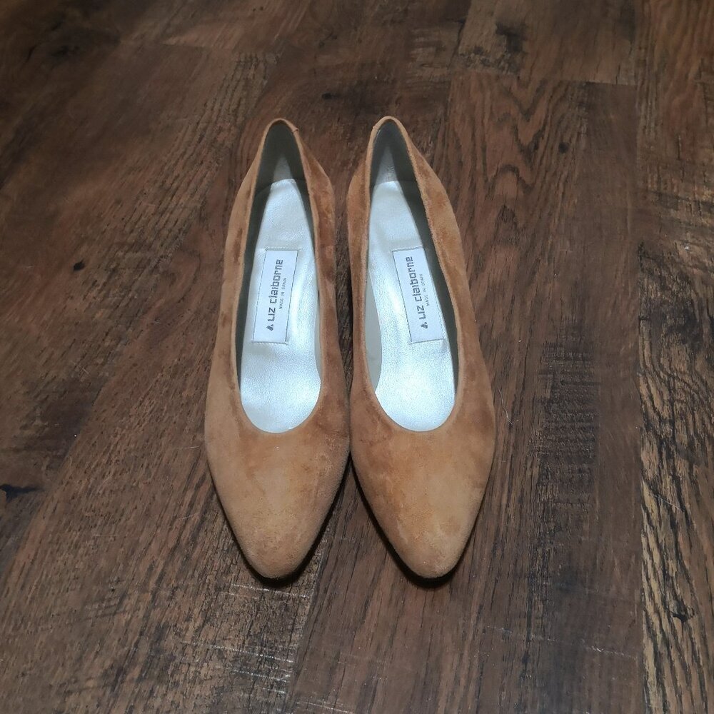 Liz Claiborne Suede Kitten Heel Pumps Dress Shoes Tan 7.5M